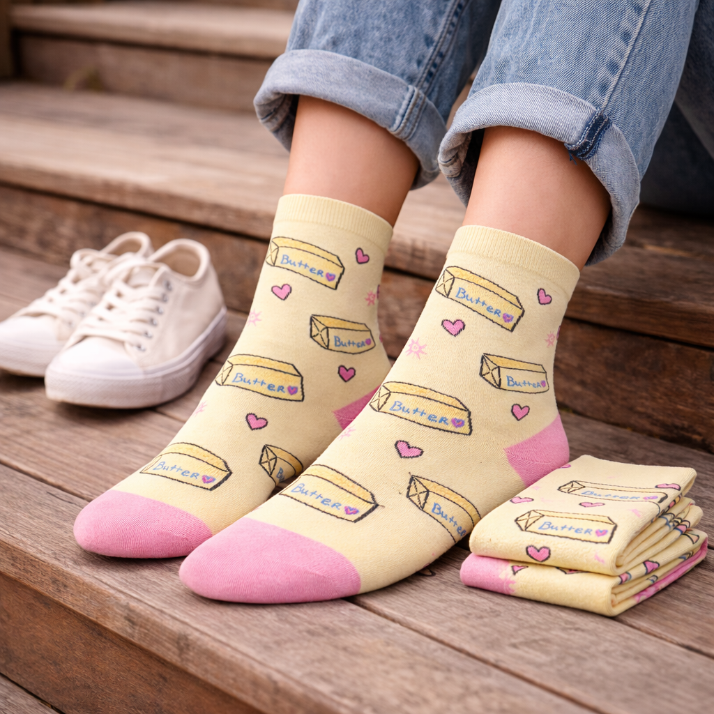 3 Feathers Buttery Design Cotton High Ankle Socks Free Size Fits 36-41 for Women - Simone