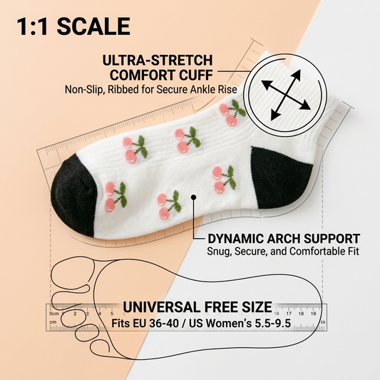 Cherry Collection – 5-Pack Women’s Ankle Cotton Socks – Size 36-41