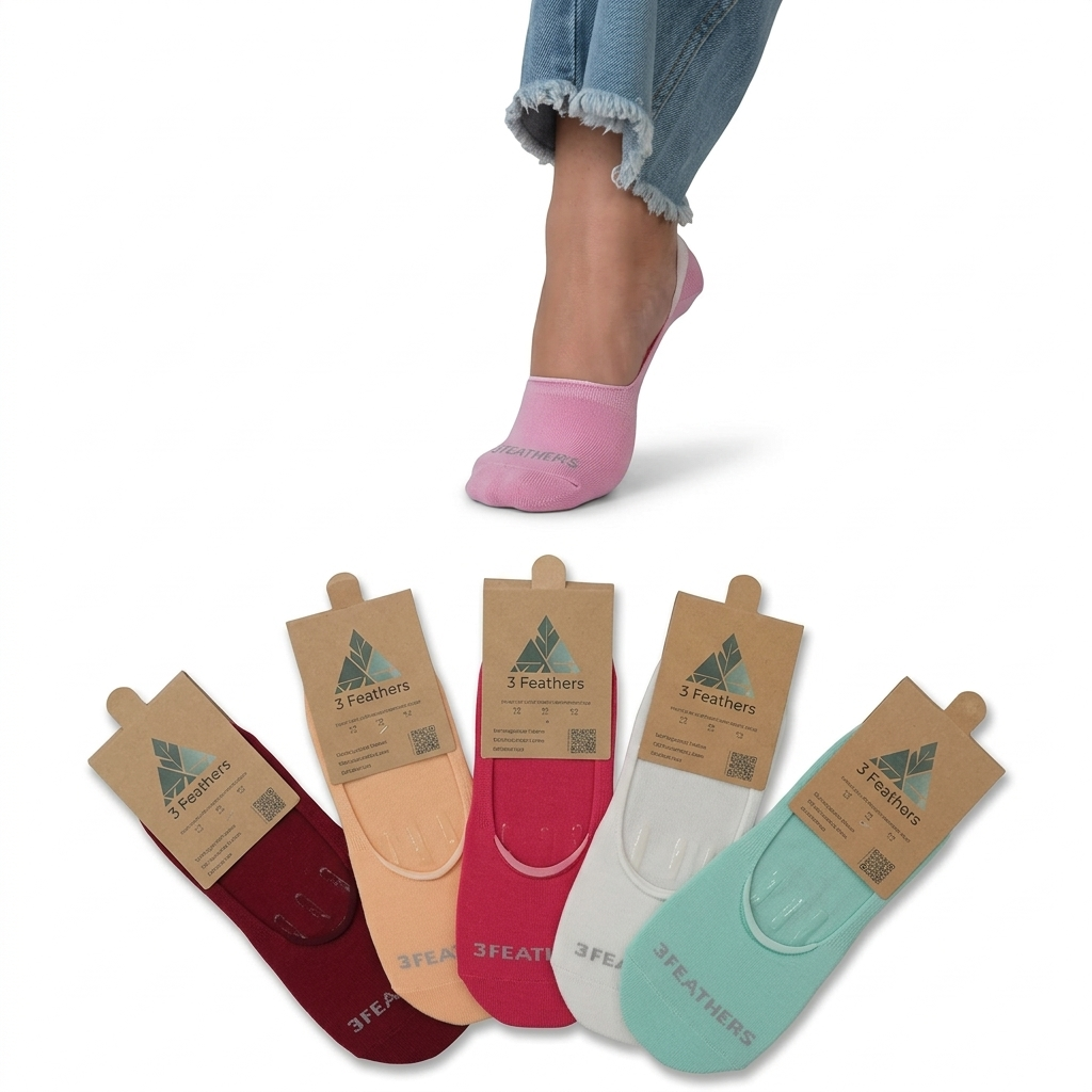 3 Feathers Invisible Antislip Cotton Socks for Women - 3 Pairs Pack