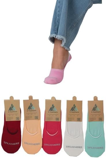 3 Feathers Invisible Antislip Cotton Socks Free Size Fits 36-41 for Women