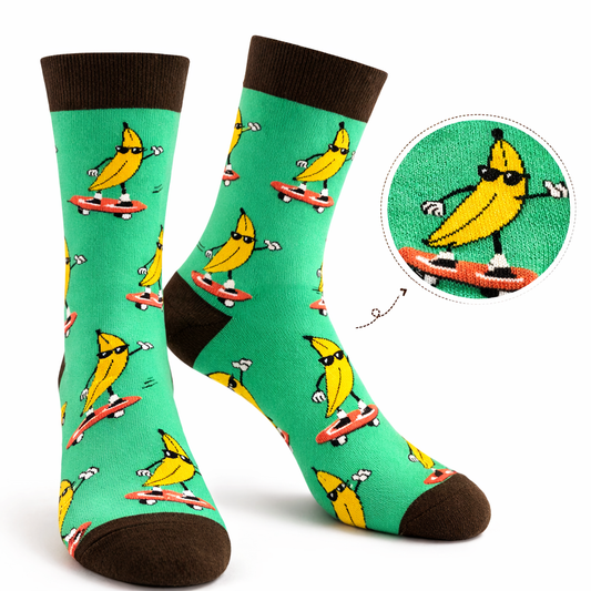 3 Feathers Go Bananas Design Cotton Long Socks Free Size Fits 38-44 for Unisex - Green