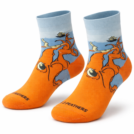 3 Feathers Kraken Design Cotton High Ankle Socks Free Size Fits 36-41 for Women - Orange