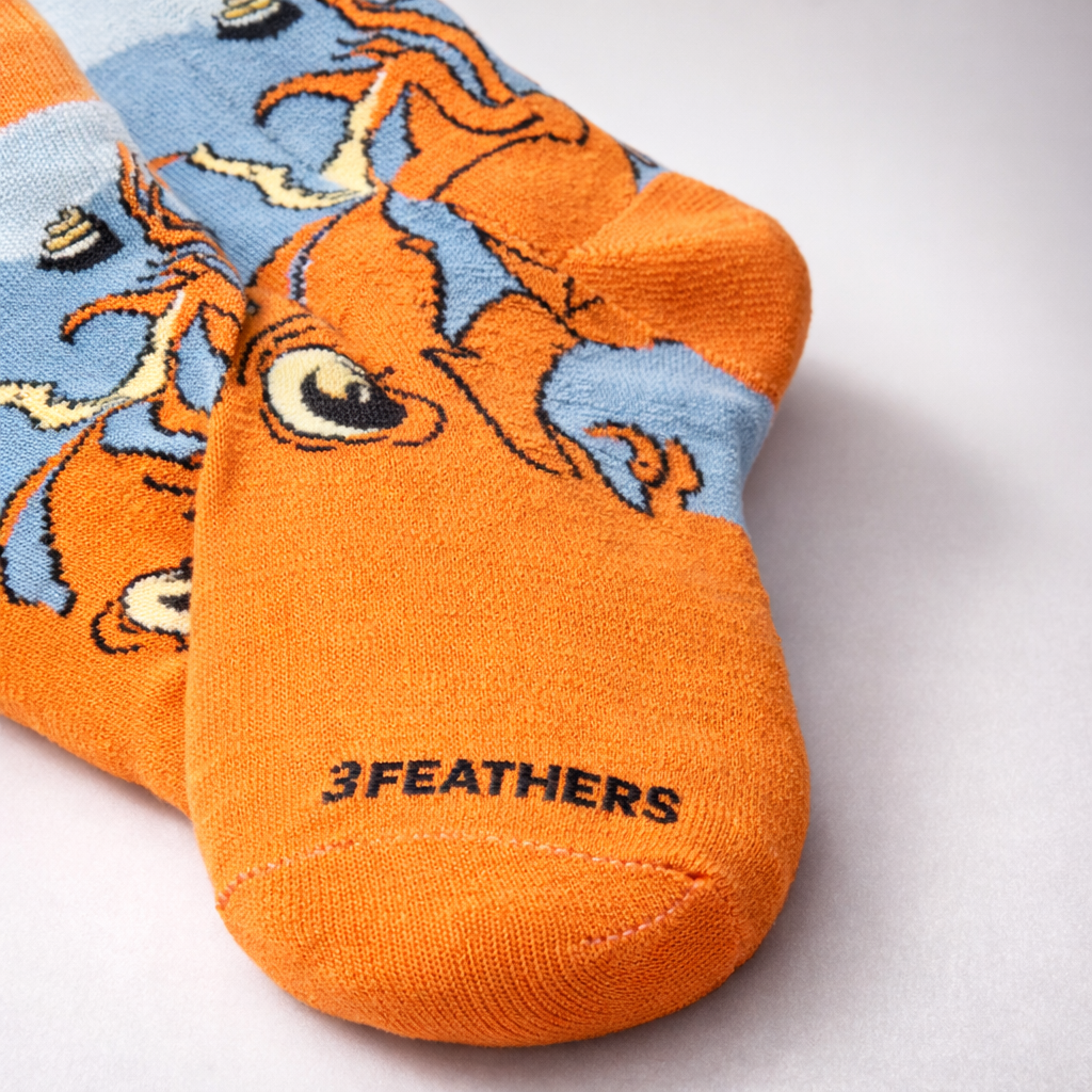 3 Feathers Kraken Design Cotton High Ankle Socks Free Size Fits 36-41 for Women - Orange