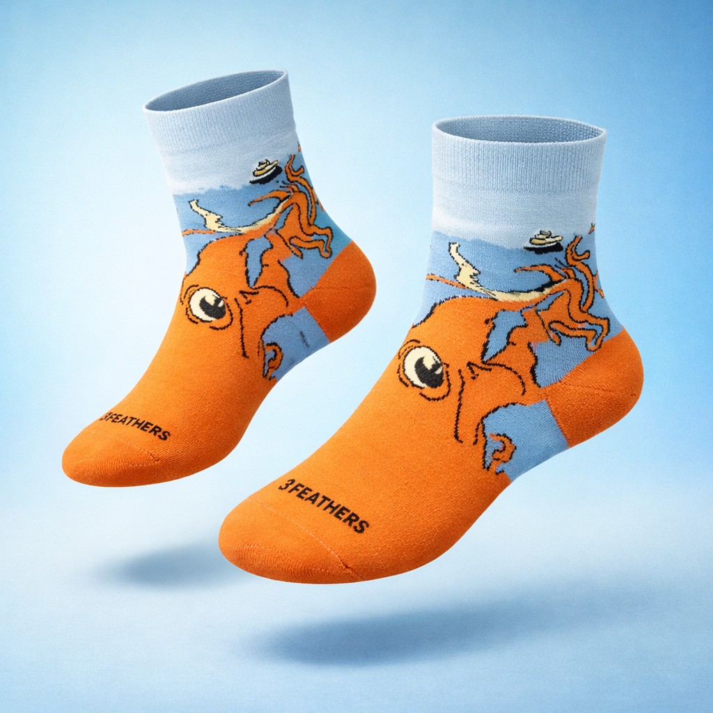 3 Feathers Kraken Design Cotton High Ankle Socks Free Size Fits 36-41 for Women - Orange
