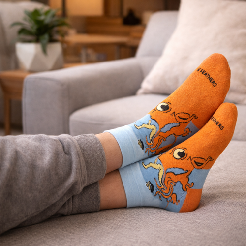 3 Feathers Kraken Design Cotton High Ankle Socks Free Size Fits 36-41 for Women - Orange