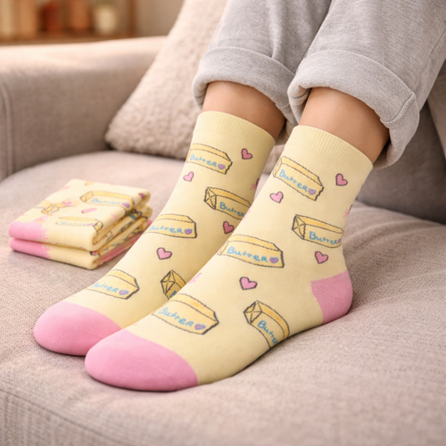 3 Feathers Buttery Design Cotton High Ankle Socks Free Size Fits 36-41 for Women - Simone