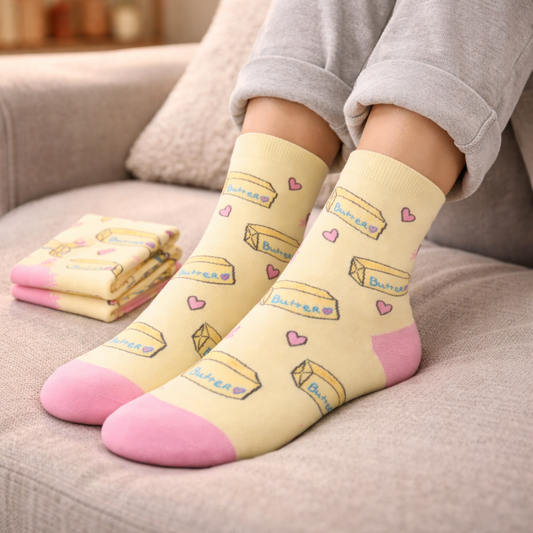 3 Feathers Buttery Design Cotton High Ankle Socks Free Size Fits 36-41 for Women - Simone