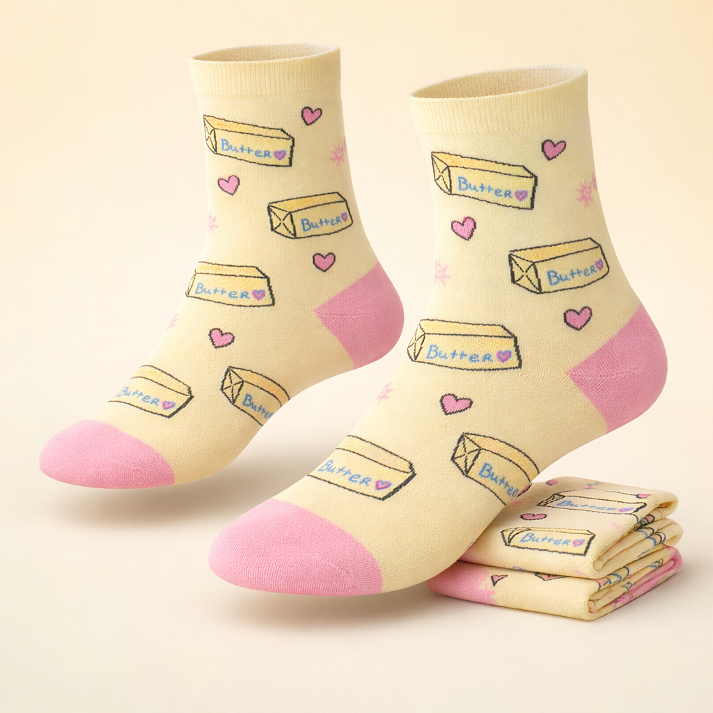 3 Feathers Buttery Design Cotton High Ankle Socks Free Size Fits 36-41 for Women - Simone
