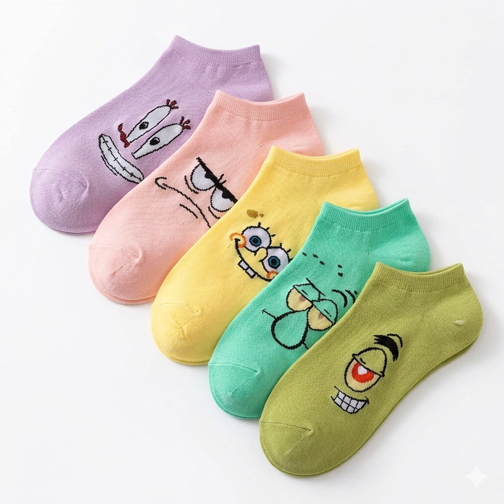 Cartoon Characters Collection – 5-Pack Women’s Ankle Cotton Socks – Size 36-41