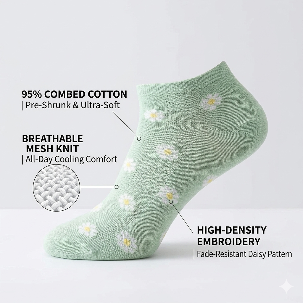 Soft Lily Collection – 5-Pack Women’s Ankle Cotton Socks – Size 36-41