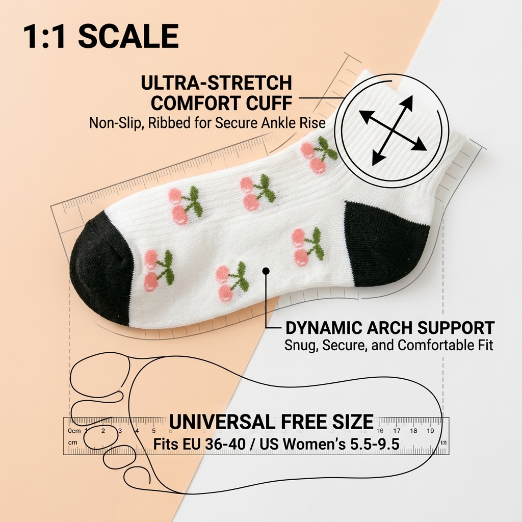 Cherry Collection – 5-Pack Women’s Ankle Cotton Socks – Size 36-41