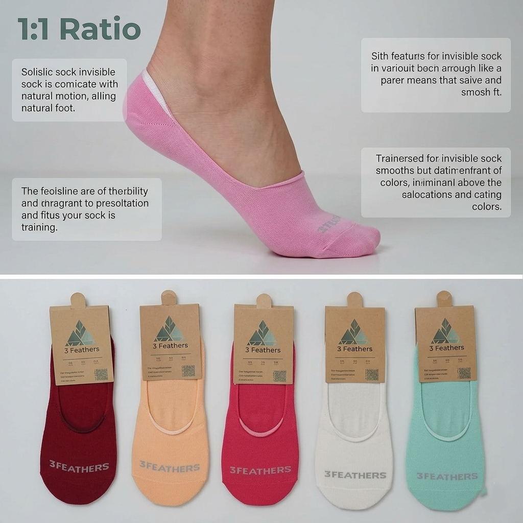 3 Feathers Invisible Antislip Cotton Socks for Women - 3 Pairs Pack