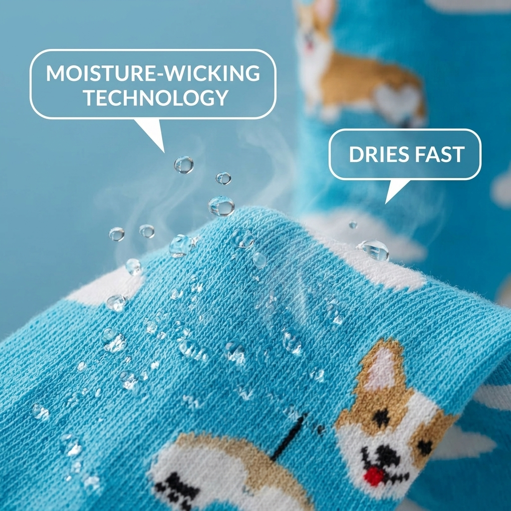 3 Feathers Flying Puppy Design Cotton High Ankle Socks Free Size Fits 36-41 for Women - Blue