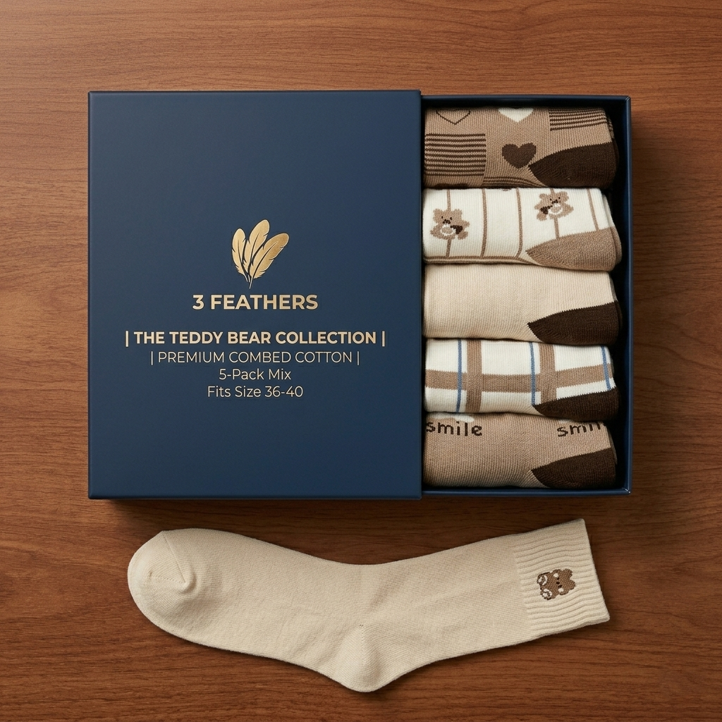 Teddy Bear Collection – 5-Pack Women’s Long Cotton Socks – Size 36-41