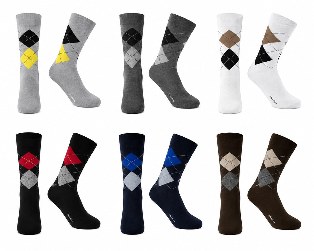 3Feathers Classic Argyle Cotton Long Socks for Men Free Size Fits 40-46