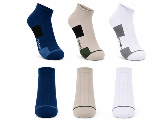 3Feathers Cotton Ankle Socks Free Size Fits 40-46 for Men - 3 Pairs Pack