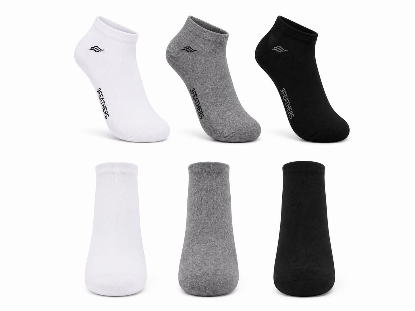 3Feathers Cotton Ankle Socks Free Size Fits 40-46 for Men - 3 Pairs Pack