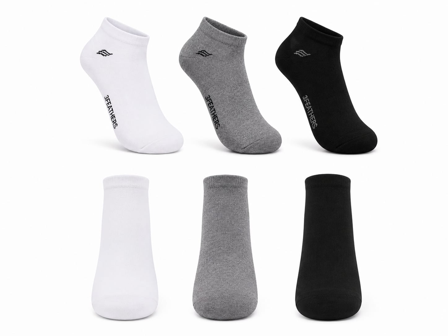 3Feathers Cotton Ankle Socks Free Size Fits 40-46 for Men - 3 Pairs Pack