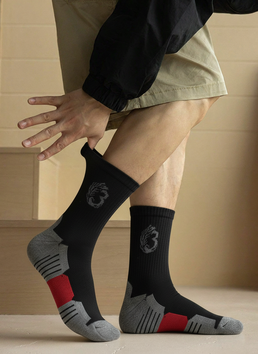 Men’s Sports Crew Cotton Socks – Half Terry Cushion – Size 40-46