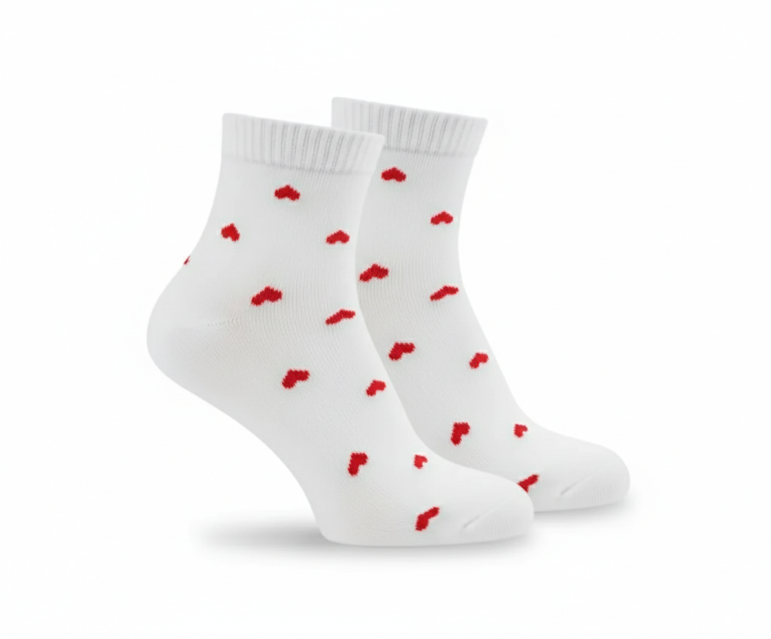 3Feathers Heart Design Cotton High Ankle Socks for Women Free Size Fits 36-41