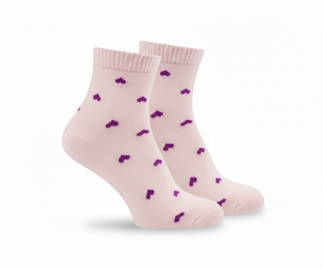 3Feathers Heart Design Cotton High Ankle Socks for Women Free Size Fits 36-41