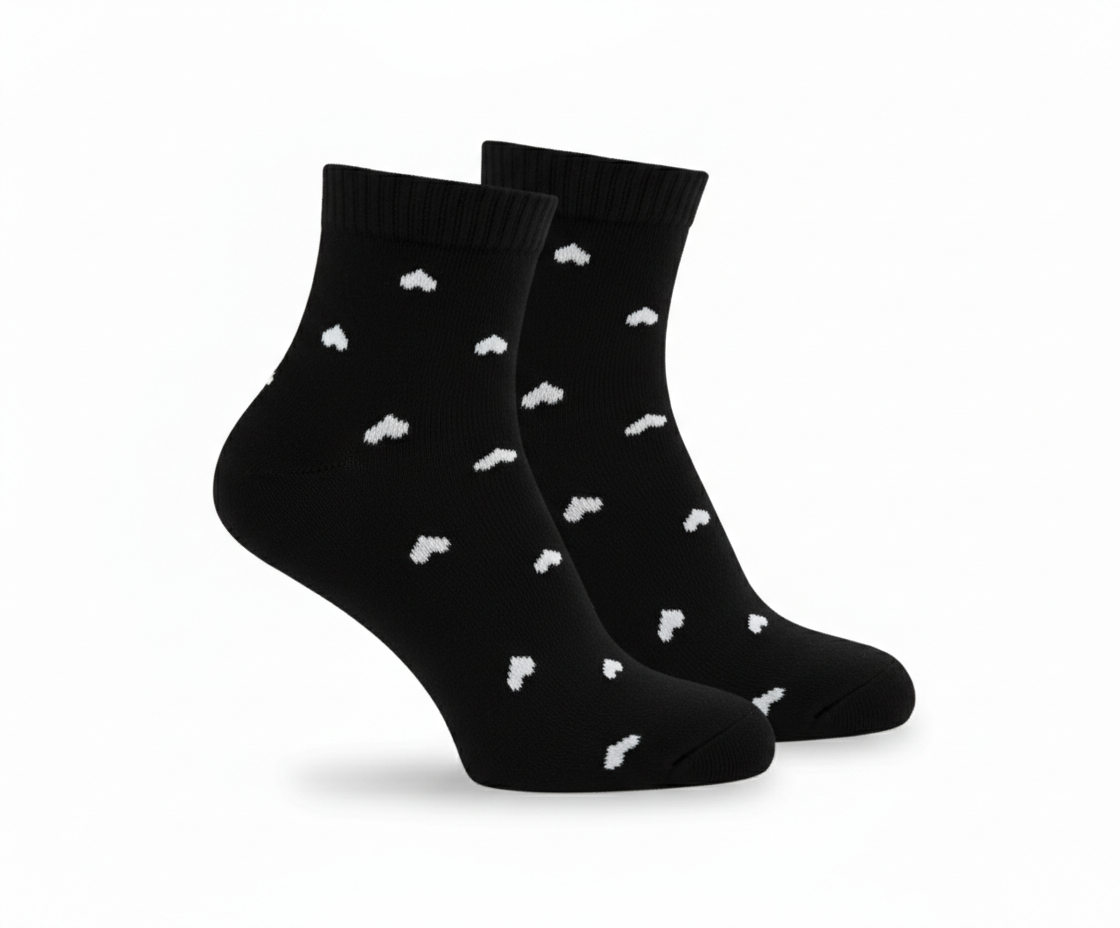 3Feathers Heart Design Cotton High Ankle Socks for Women Free Size Fits 36-41