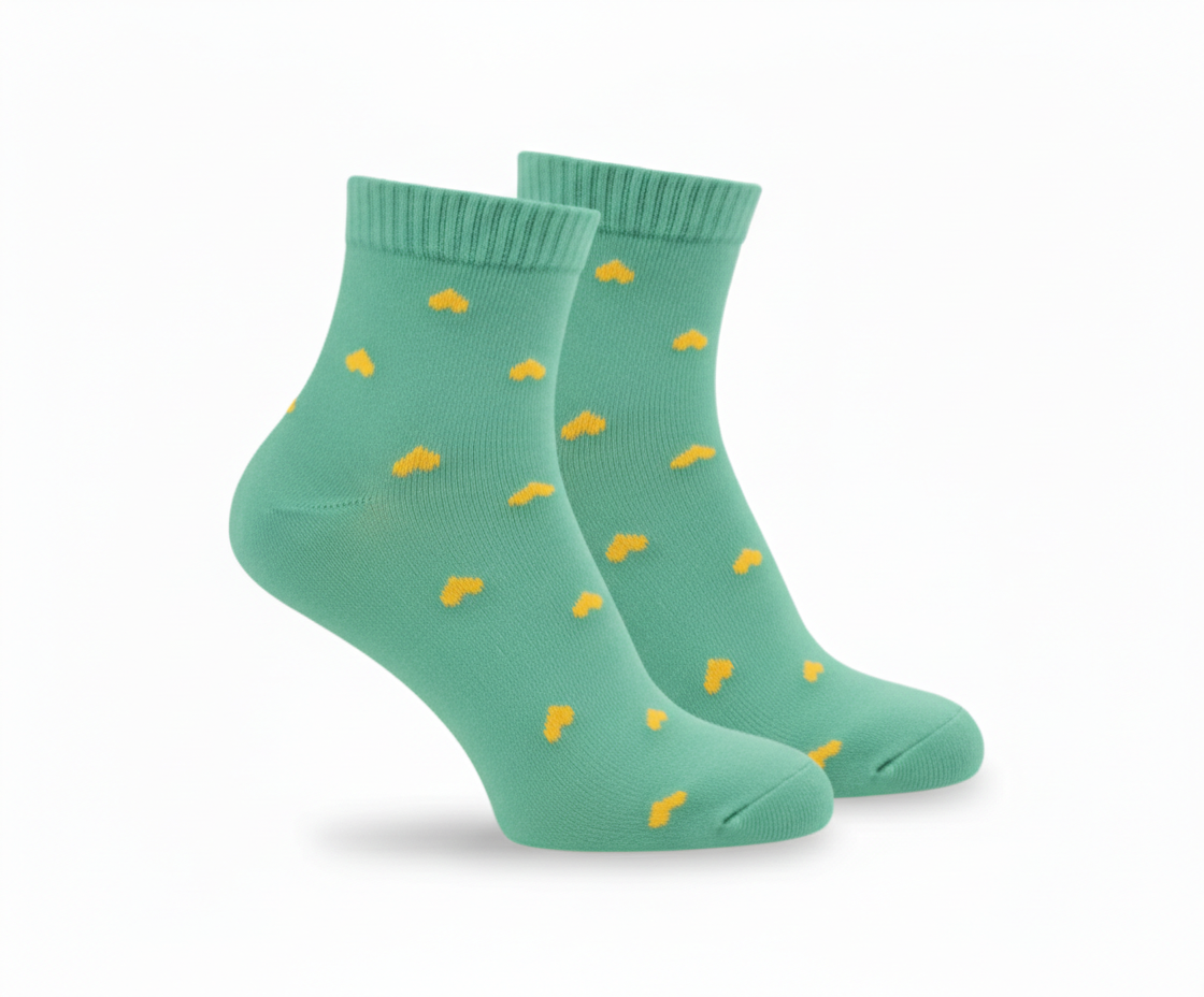 3Feathers Heart Design Cotton High Ankle Socks for Women Free Size Fits 36-41