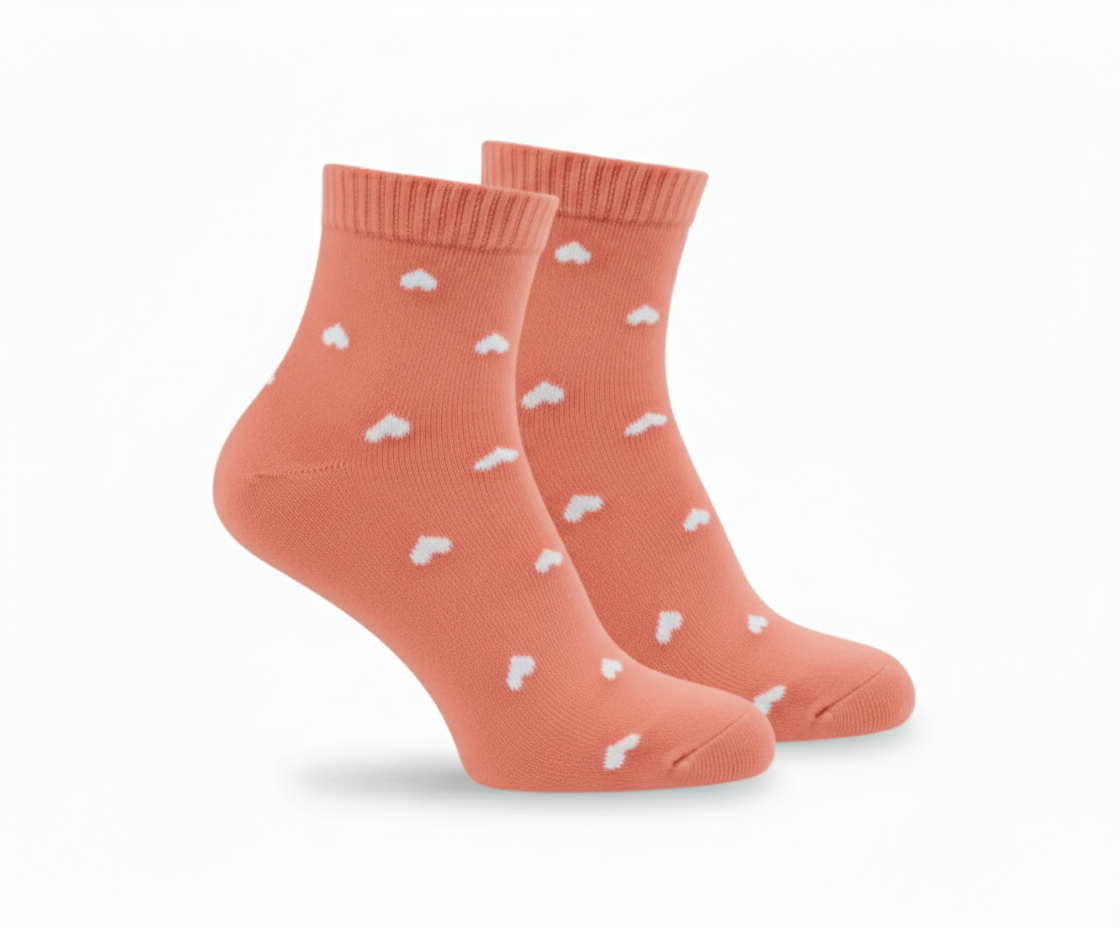 3Feathers Heart Design Cotton High Ankle Socks for Women Free Size Fits 36-41