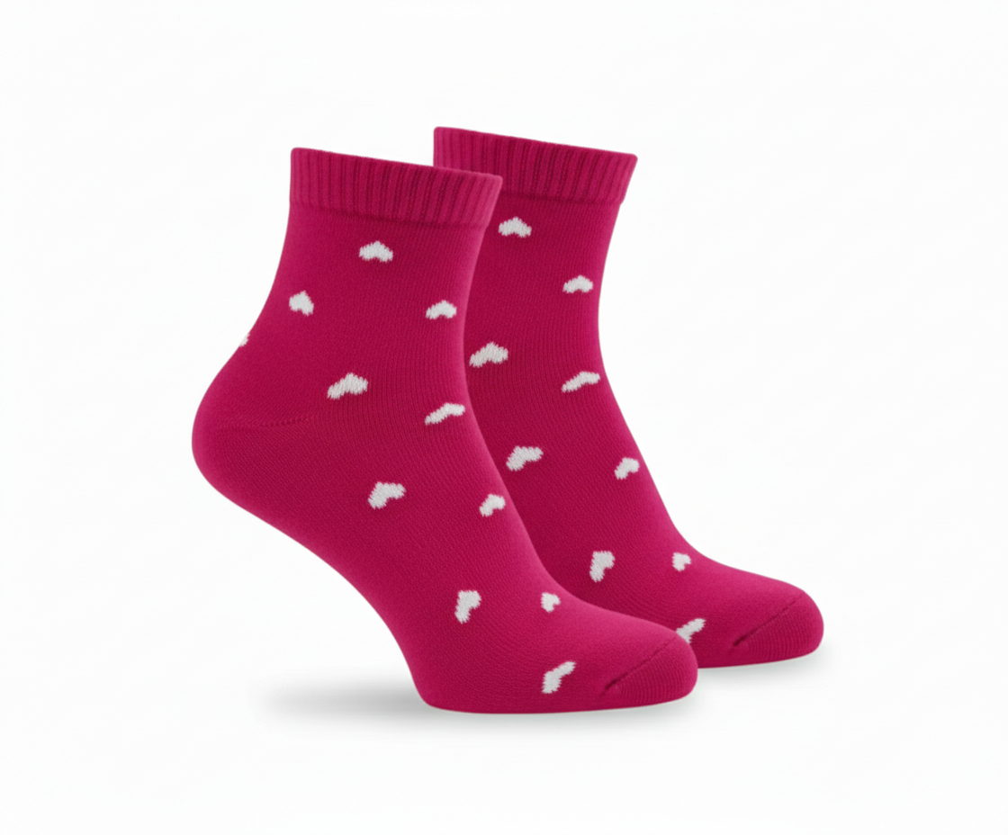 3Feathers Heart Design Cotton High Ankle Socks for Women Free Size Fits 36-41
